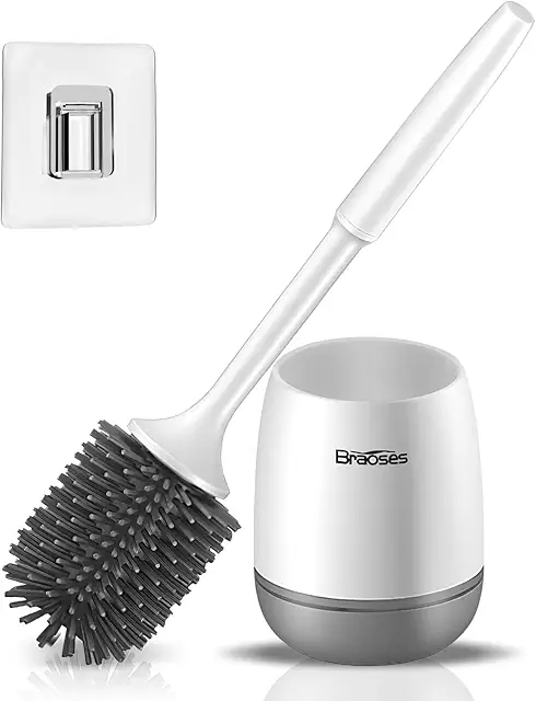 Silikon Toilettenbürste mit Halter Set - Wandmontage & Stehend, Weiß & Grau