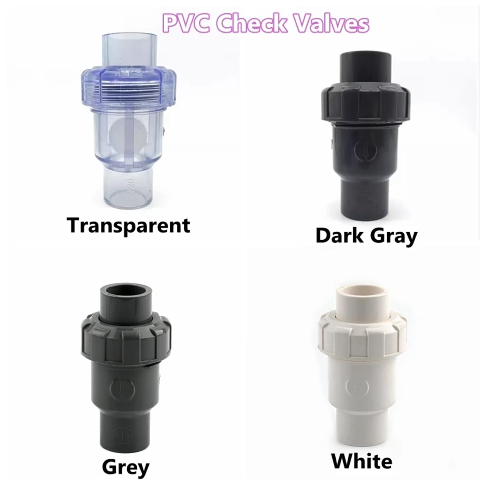 1 válvula de retención bola UPVC 20, 25, 32, 40 y 50 mm, vertical, adaptador escape for riego jardín acuario, conector tubería PVC(Dark Gray,20mm Inner diameter)