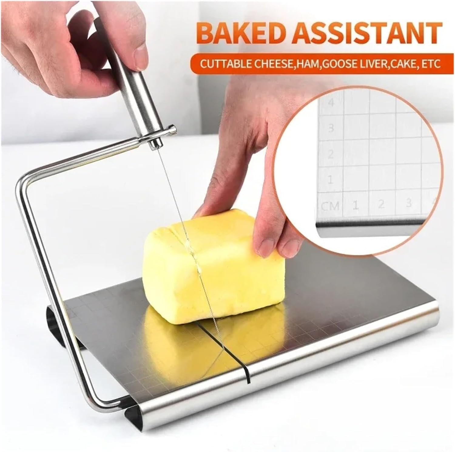 Cheese Tool Stainless Steel with Scale – Multifunctional Cheese Slicer for Sausage, Ham, Butter – Adjustable Thickness Cutter with Measuring Marks – Kitchen Knife fit for Deli Meat & Cheese
