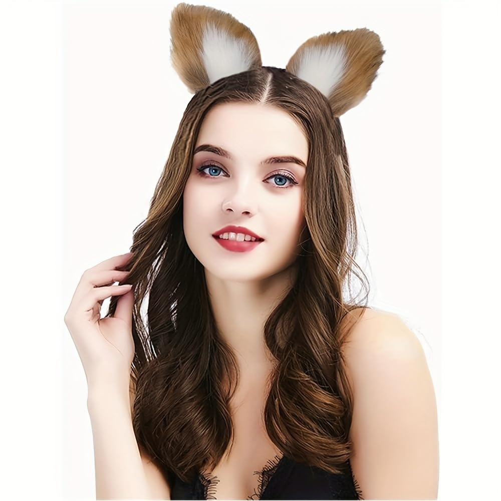 Fox Costume Set for Adults: Sexy Faux Fur Fox Tail Plug, Ears Headband, and Adjustable Hairband – Perfect for Cosplay, Roleplay, and Fancy Dress