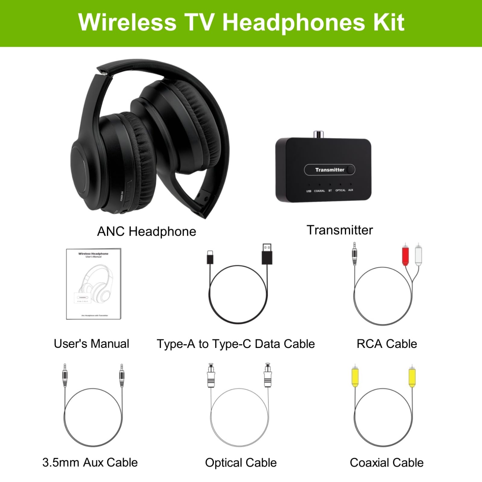 Cuffie Wireless per TV con Trasmettitore, Cuffie TV con Funzione di Riduzione del Rumore, Cuffie Bluetooth per TV con Microfono, Suono Stereo 30 Ore Di Riproduzione, Facile da Usare Comodo Per Anziani
