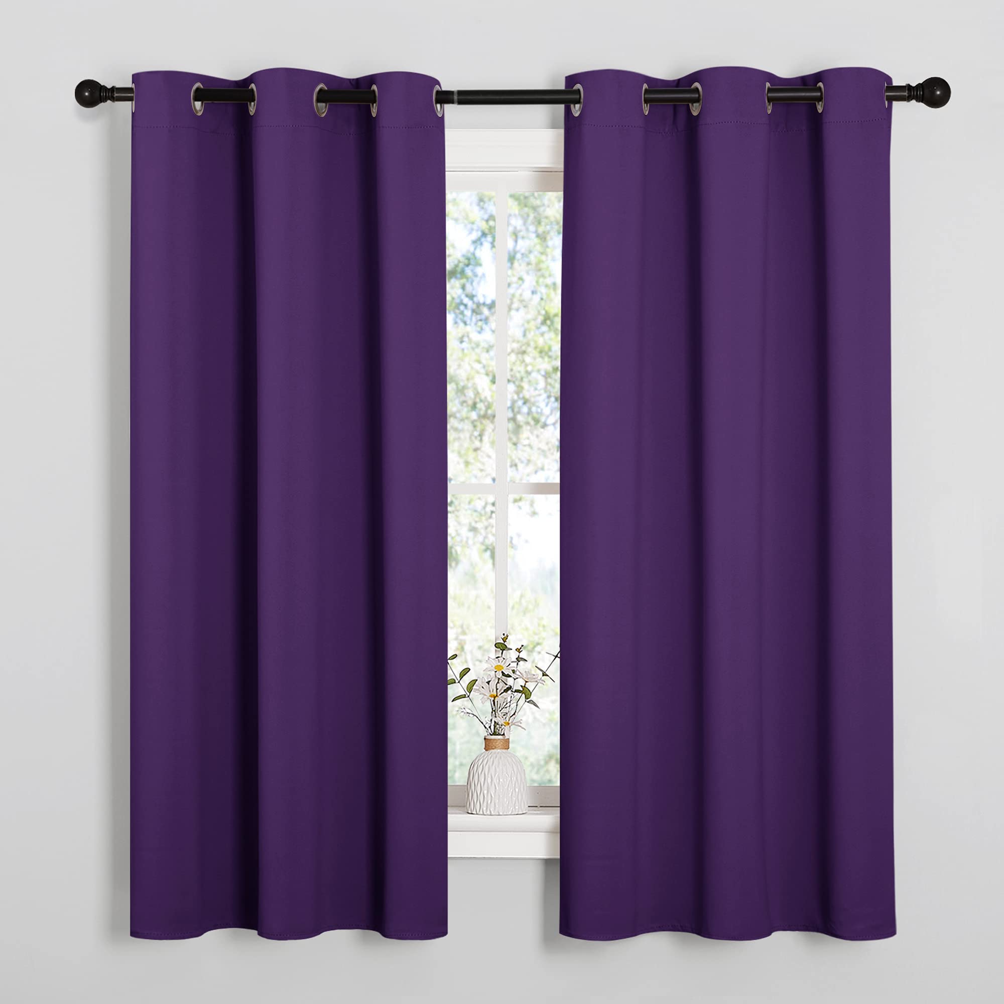 NICETOWN Royal Purple Blackout Curtains 48 inches Length for Laundry Room, 2 Panels, 42" Wide, Thermal Insulated Decoration Drapes for Short Window