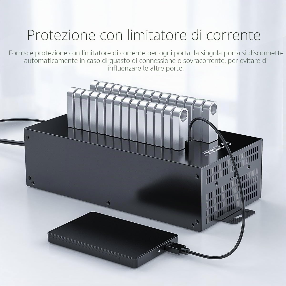 ORICO Industrial USB Hub 2.0, Hub USB a 30 Porte con Potenza di 300 W, Guscio in Metallo, Trasmissione Dati ad Alta Velocità