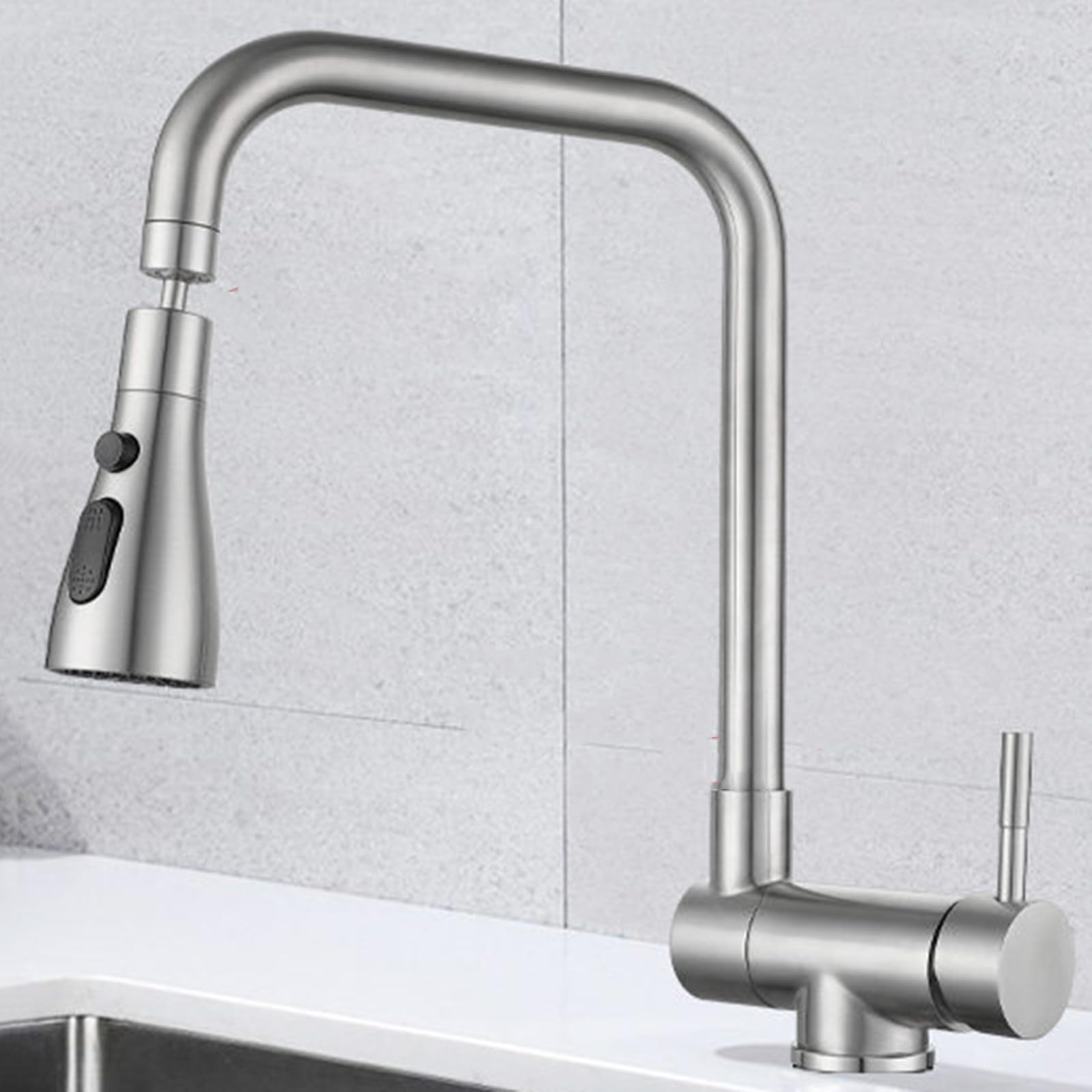 ZQFHSX Folding Kitchen Mixer Tap - Swivel 3 Modes, Stainless Steel, Finish