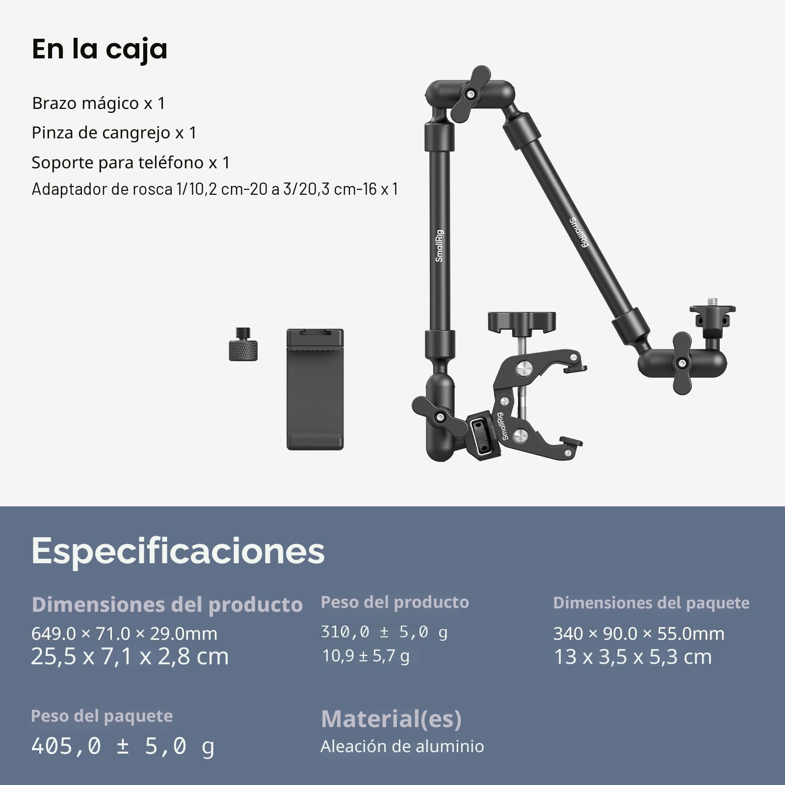 SMALLRIG Brazo Mágico de 22" con Abrazadera, Soporte para Teléfono Adjustable, Soporte Flexible para Cámara de Escritorio y Abrazadera, para Luz, Cámara Web, Micrófono, Cámara de Acción - 4766