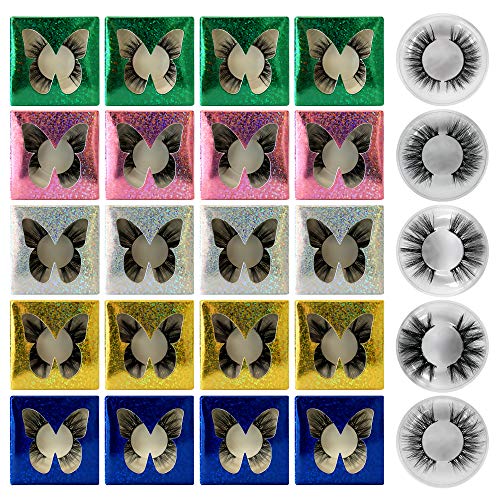 JIMIRE 20 Pairs False Eyelashes 5 Styles Mixed Lashes Pack 3D Fluffy Natural Volume Faux Mink Lashes with 20 Portable Glitter Paper Eyelash Box Fake Eyelashes Bulk