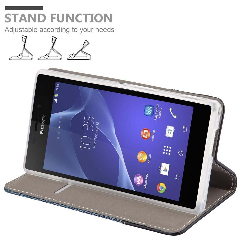 cadorabo Book Case works with Sony Xperia M2 AQUA in LIGHT GREY BROWN - with Magnetic Closure, Stand Function and Card Slot - Wallet Etui Cover Pouch