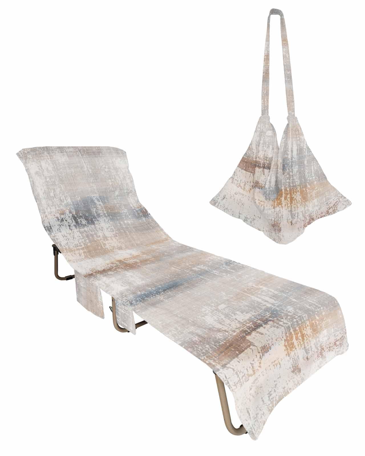Abstract Art Beach Pool Patio Lounge Chaise Chair Cover Towel with Pockets,Absorbent & Quick Dry Microfiber Towel Cover Bag Summer Travel Accessories for Sunbathing Modern Ombre Rustic Painting