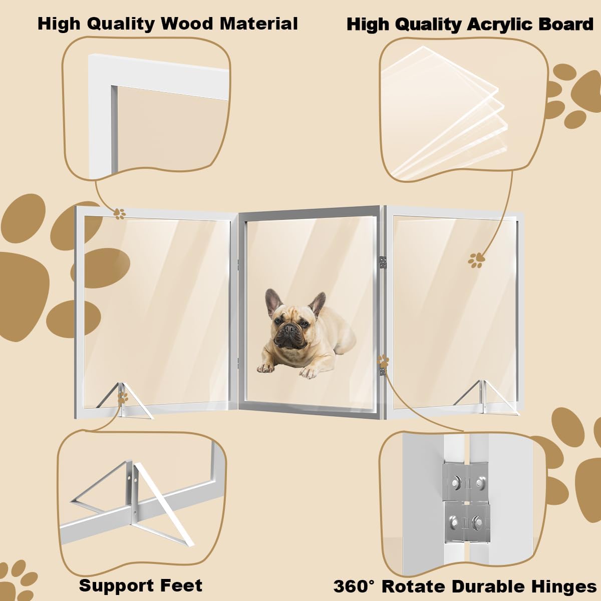 Extra Wide Clear Dog Gate 31" Tall Clear Acrylic Freestanding Dog Gate Transparent Pet Gate for Doorways Stairs 3-Panels