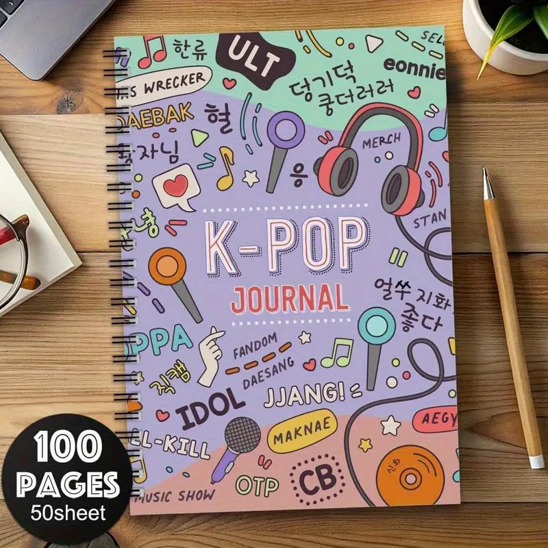 Cuaderno K-Pop de espiral de 100 páginas con líneas para fans de la música coreana 3