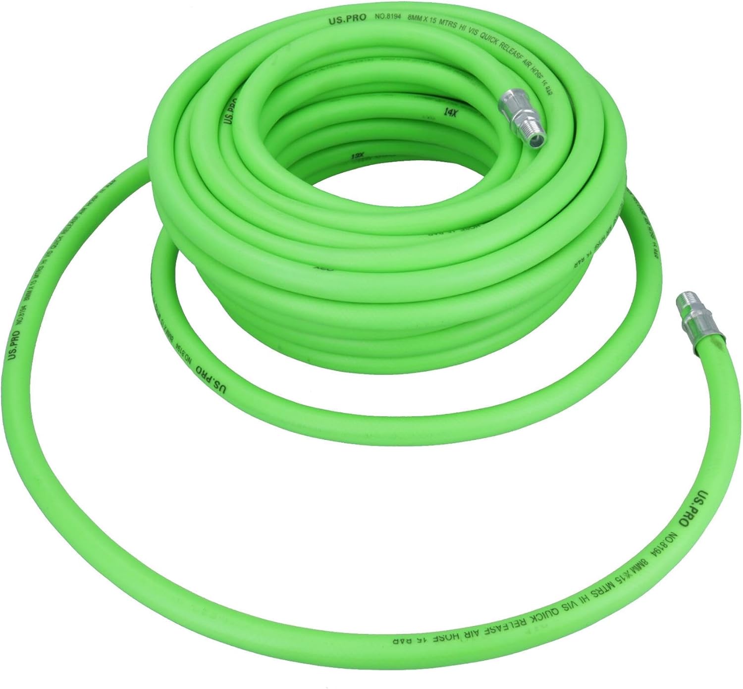 15 Metres Soft Rubber Hi-Vis Air Compressor Hose Airline 1/4 BSP Male Thread
