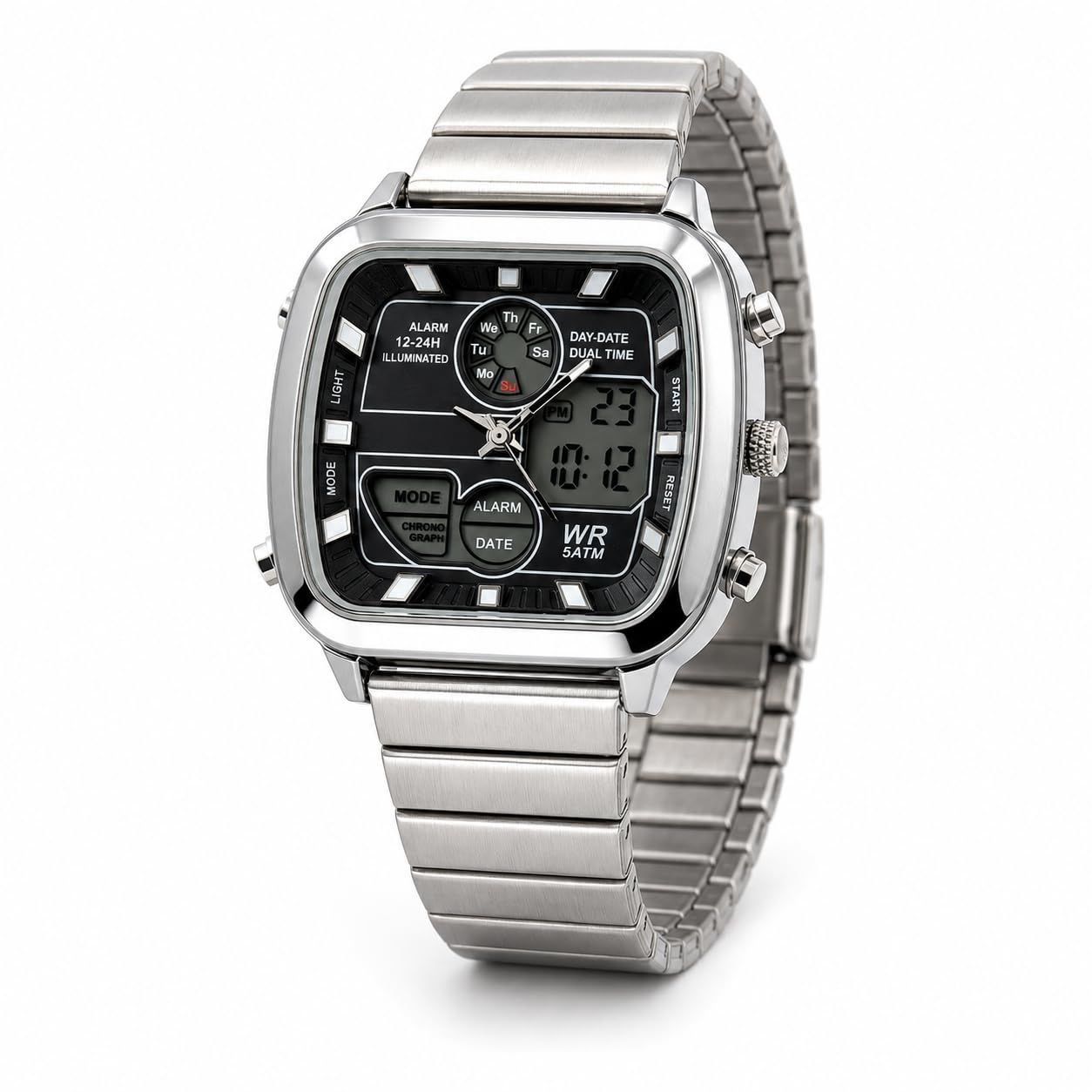 Analog Digital Watch for Men Stainless Steel Black Dial Wrist Watch-image-16