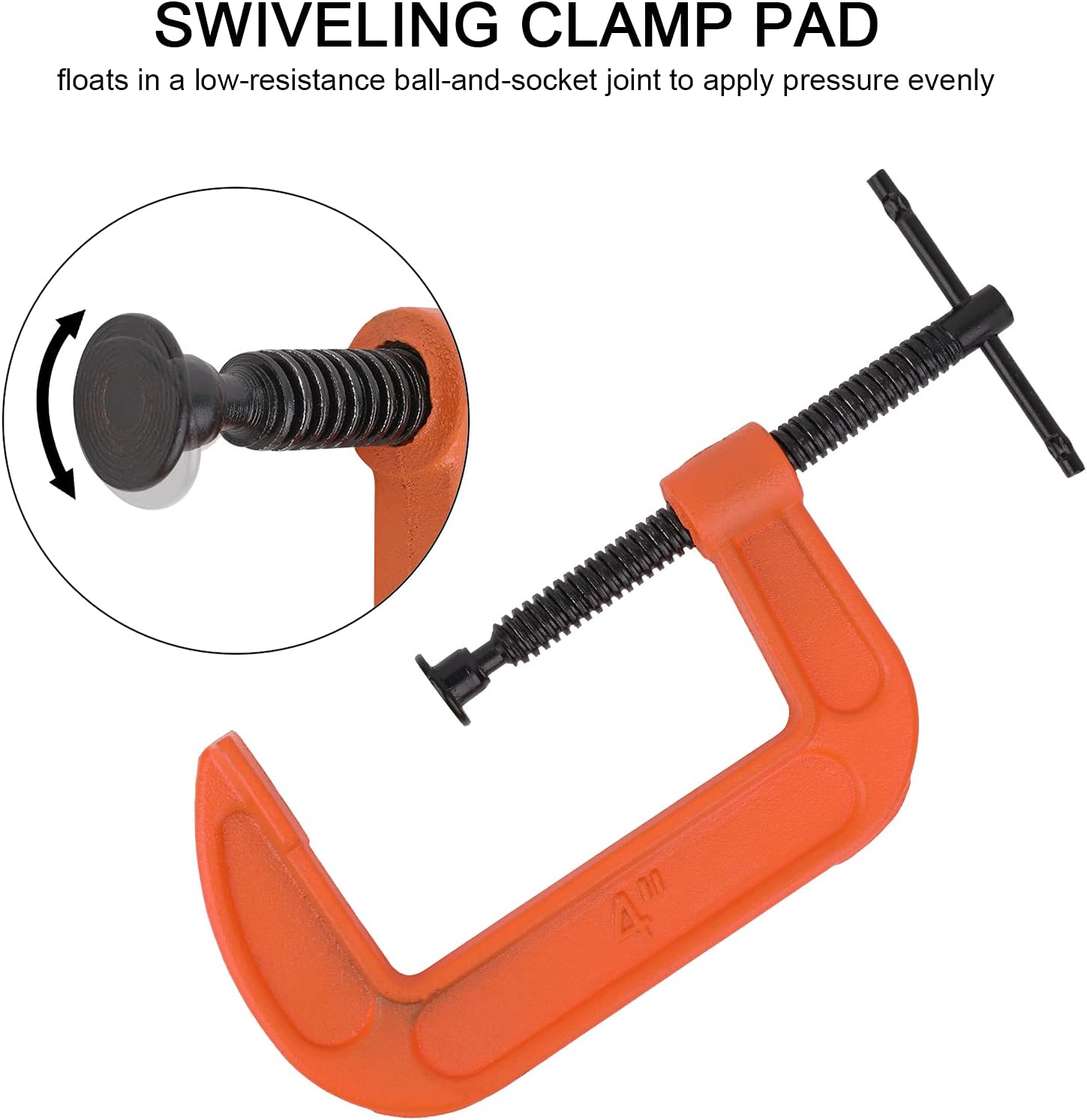 2 Pack 4 Inch C-Clamp Set, Heavy Duty G Clamps with 4-Inch Jaw Opening Sliding T-Bar Handle, Industrial Strength 4" C Clamps for Woodworking, Welding, Building