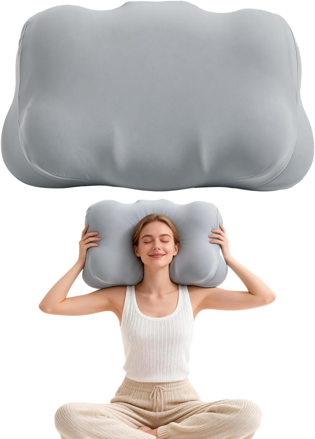 Cloud Pillow Cervical Neck Suport Pillows Ergonomic Cloud Memory Foam Sleep Pillow for Neck Pain Relief with Cool Pillow Case for Side,Back,Stomach Sleeper (Gray, Queen Size)