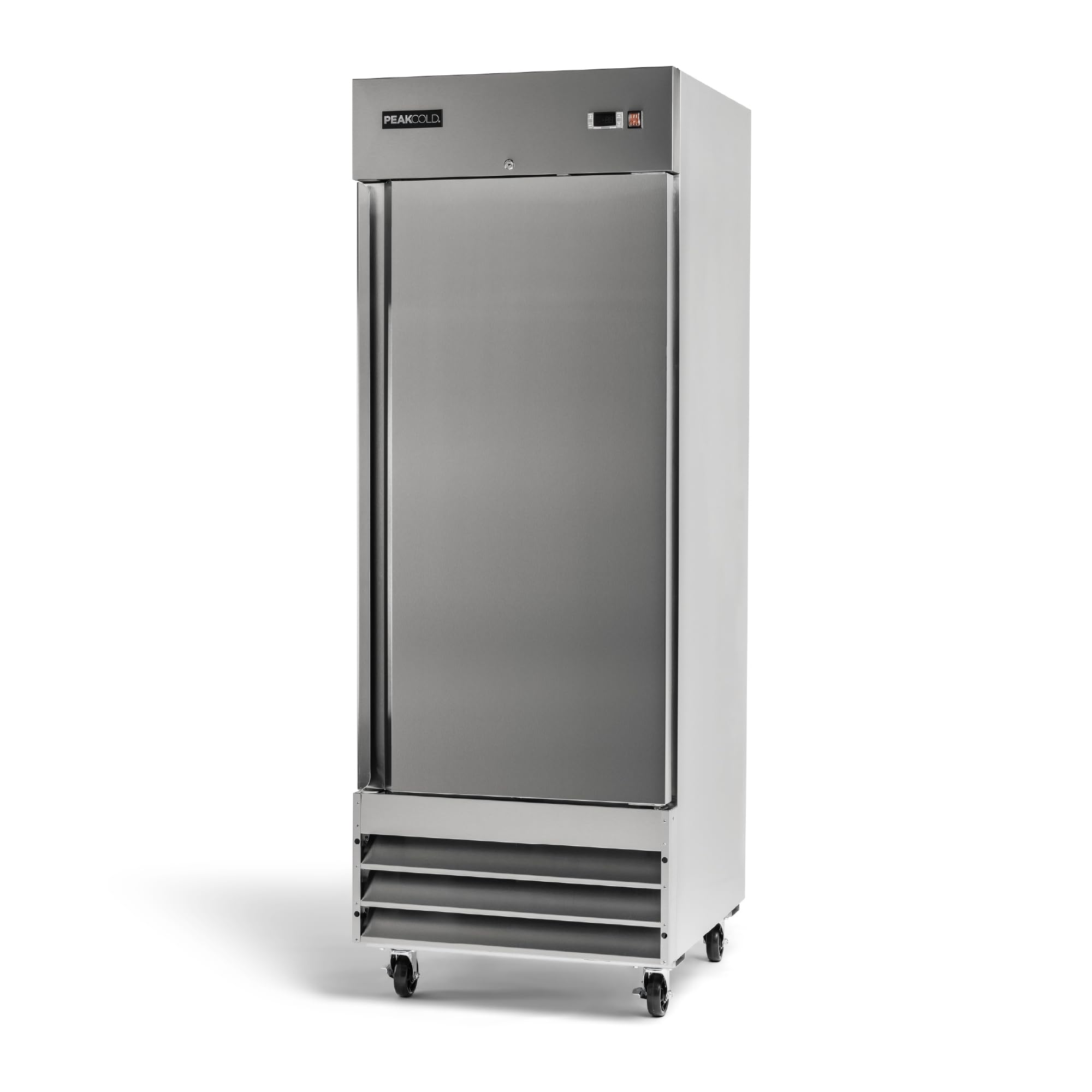 PEAKCOLD Single Door Commercial Refrigerator - 23 Cubic Ft, 29" Wide Stainless Steel Reach-In Commercial Refrigerator with White Internal Lighting - Freestanding Industrial Fridge