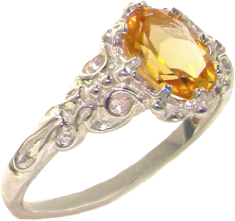 925 Sterling Silver Real Genuine Citrine Womens Band Ring