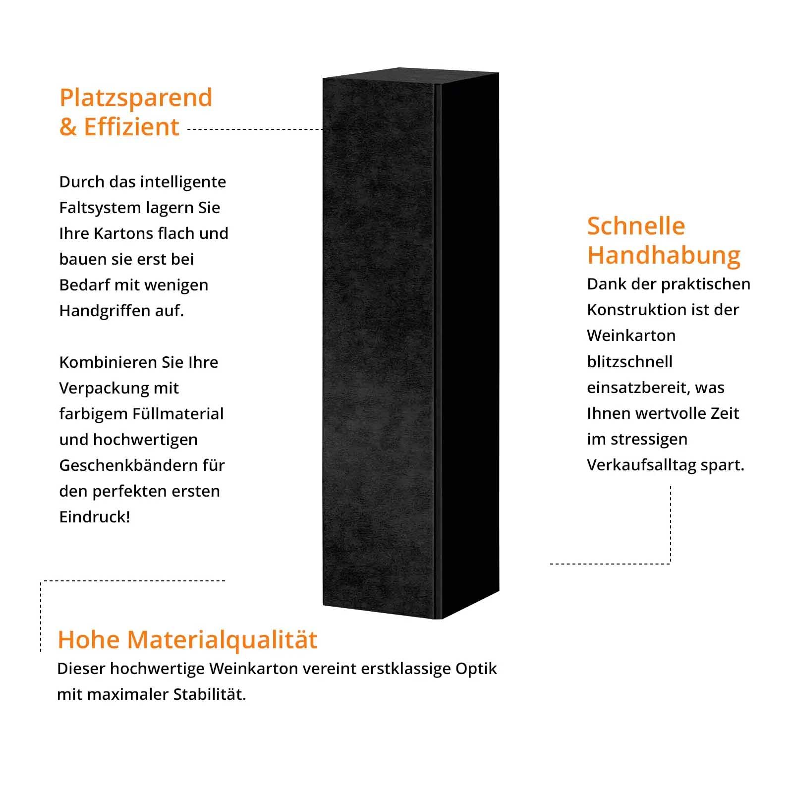 50 x Weinkarton für 1 Weinflasche – Schwarze Geschenkverpackung aus Kraftkarton – Flaschenkarton für Wein, Sekt & Spirituosen – Elegante Weinverpackung als Geschenkbox