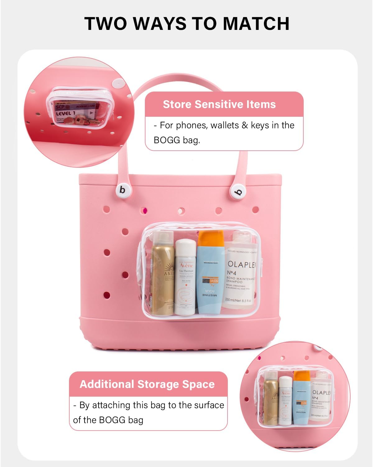 4 Pack Clear Toiletry Bags, Portable Travel Makeup Pouch with Zipper, TSA Approved Organizer, Clear Pouch Bags Compatible With Bogg Bag Divider Accessories (Clear White) - Image 7