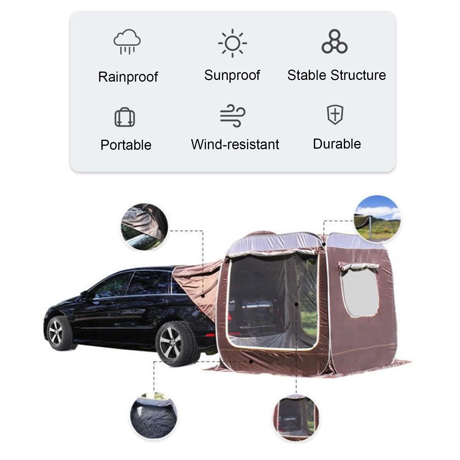 Markiza na Tylną Klapę, Namiot Samochodowy, Markiza na Bagażnik Suv-A, Automatyczne Tylne Markizy Samochodowe, Przenośne Namioty Van na Kemping, Dla 3~4 Osób(Black)