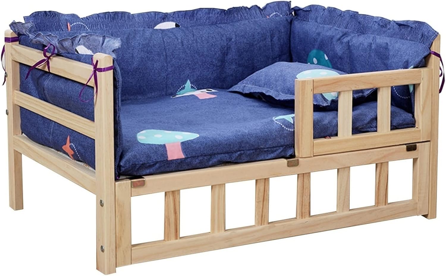 Blue Outdoor Elevated Dogs Bed, Medium Large Pets Soft Padding Raised Pet Cot with Fence ＆ Bedding, for Indoor, Apartment, Pet Shop, Zoo (Color : Style2, Size : 112x64x38cm/44x25x15) (Style2