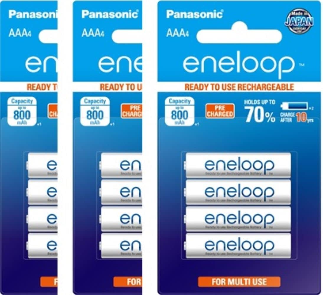 Piles Rechargeables Eneloop AAA 800mAh - Lot 4 - Jusqu'à 2100 Cycles - Basse Autodécharge