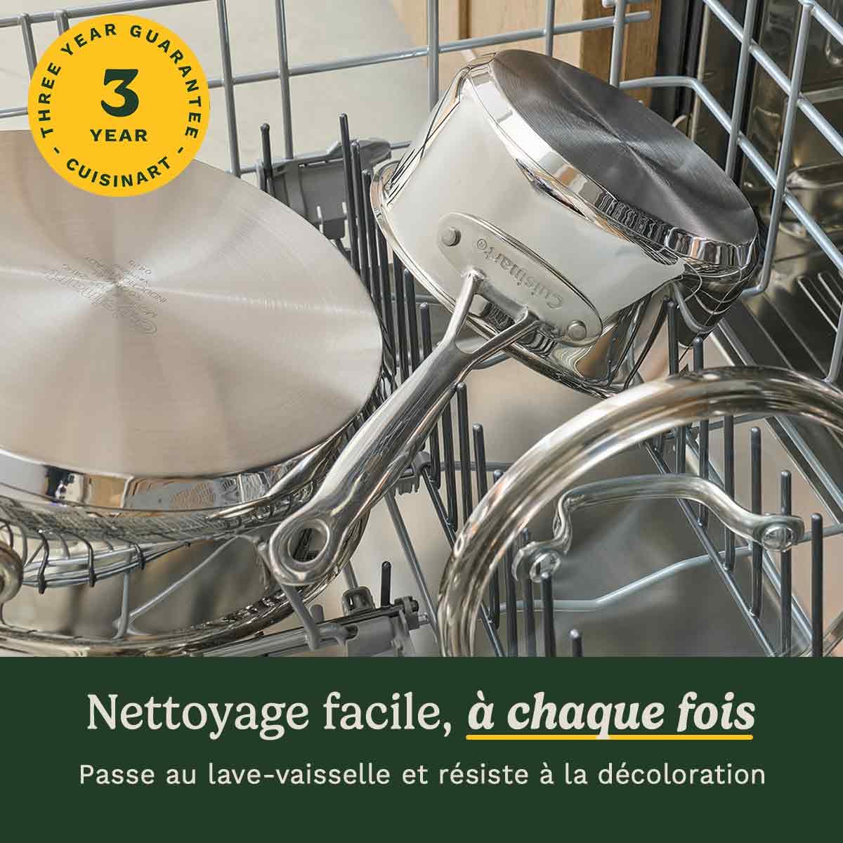 Batterie inox Cuisinart® Chef’s Classic™ 11 pcs : casseroles, poêles, faitout, vapeur | Induction | Fond alu | Poignées Cool Grip™ | Marquages | Couvercles verre | Lave-vaisselle - 7711G