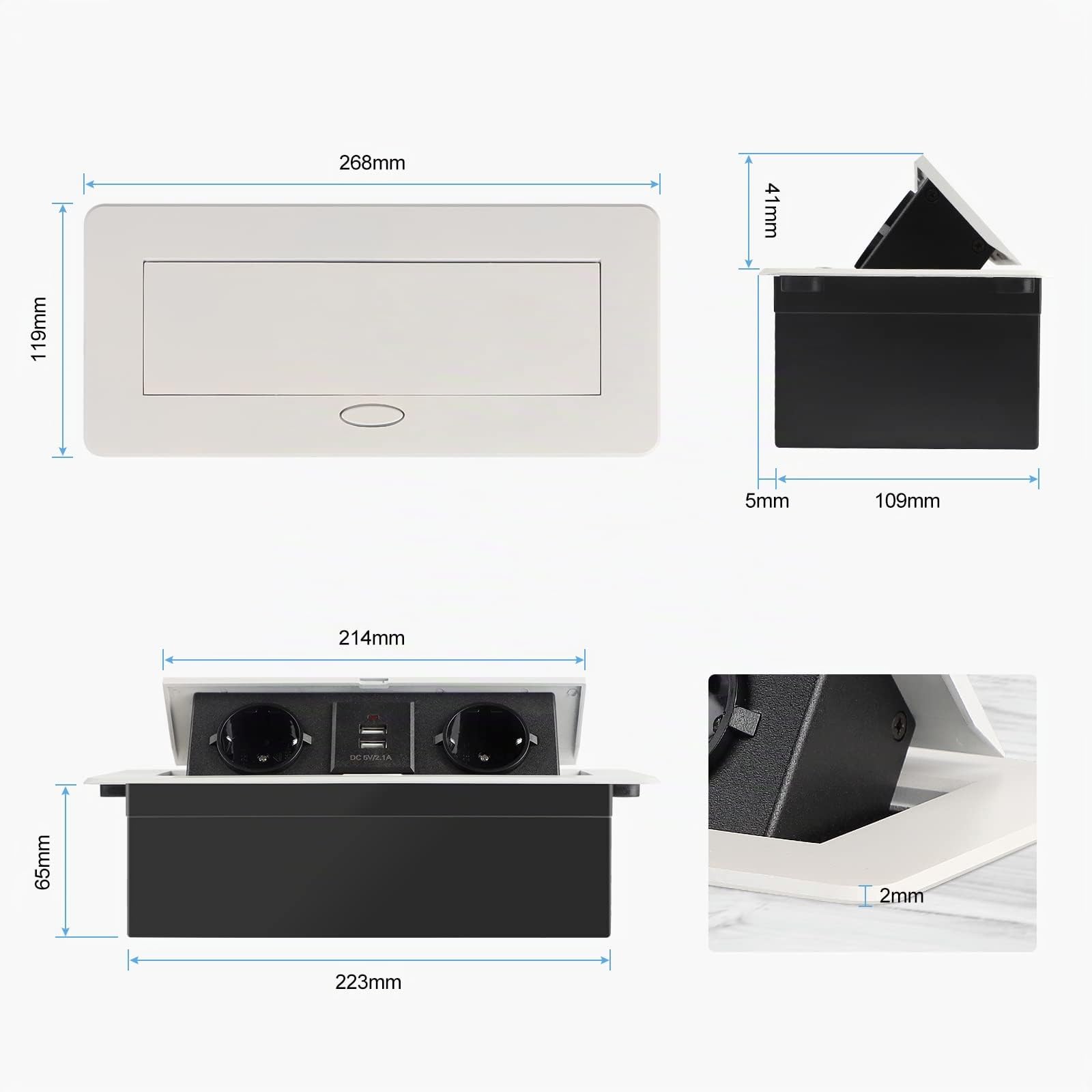 CPROSP Multipresa a Scomparsa da Incasso con USB Presa Multipla da Incasso | Torretta Multipresa da Scrivania Bianco; per Cucina