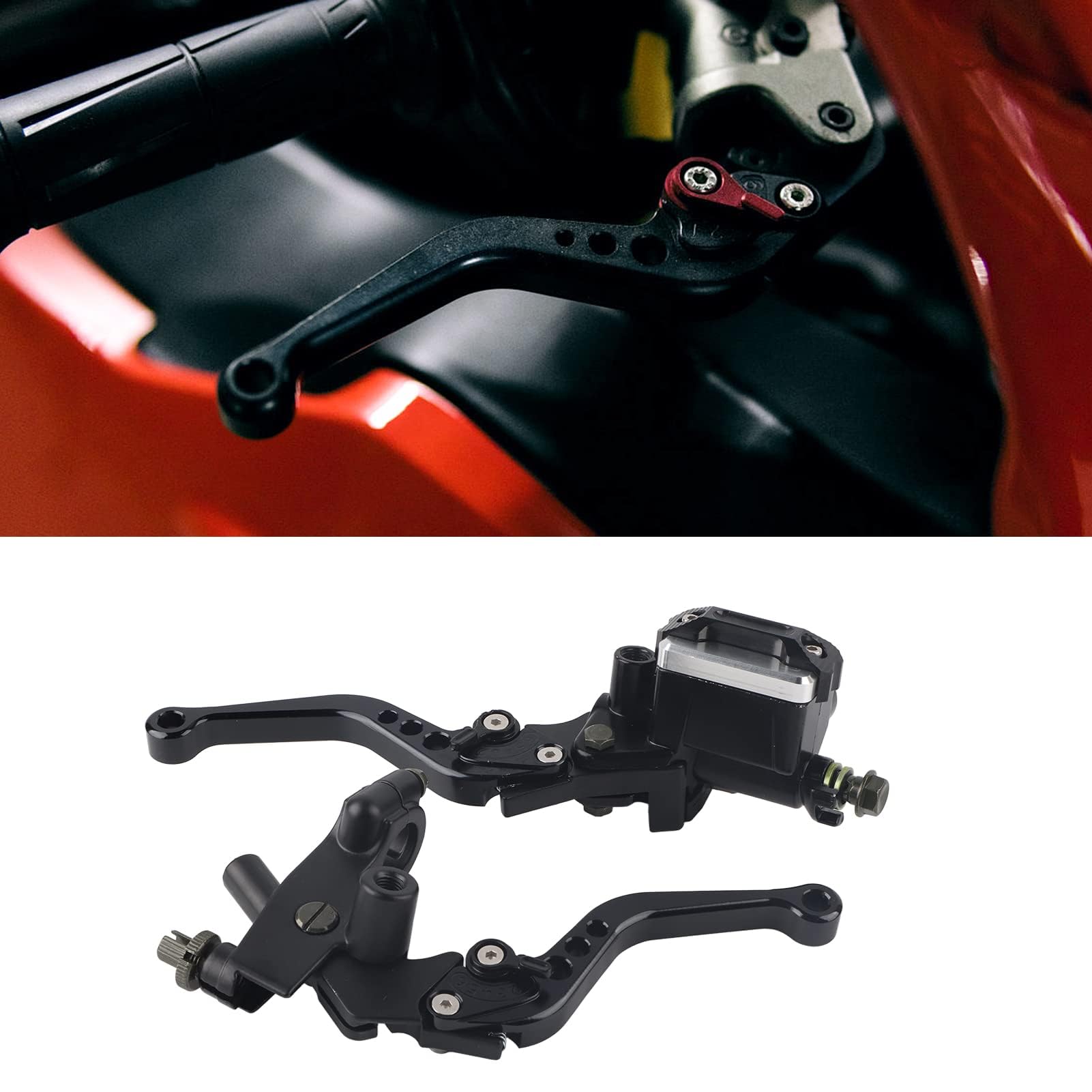 EVGATSAUTO Kit de palancas de cilindro maestro de embrague de freno de aluminio universal para motocicleta 1 par de manillar de 7/8 pulgadas (22 mm) negro