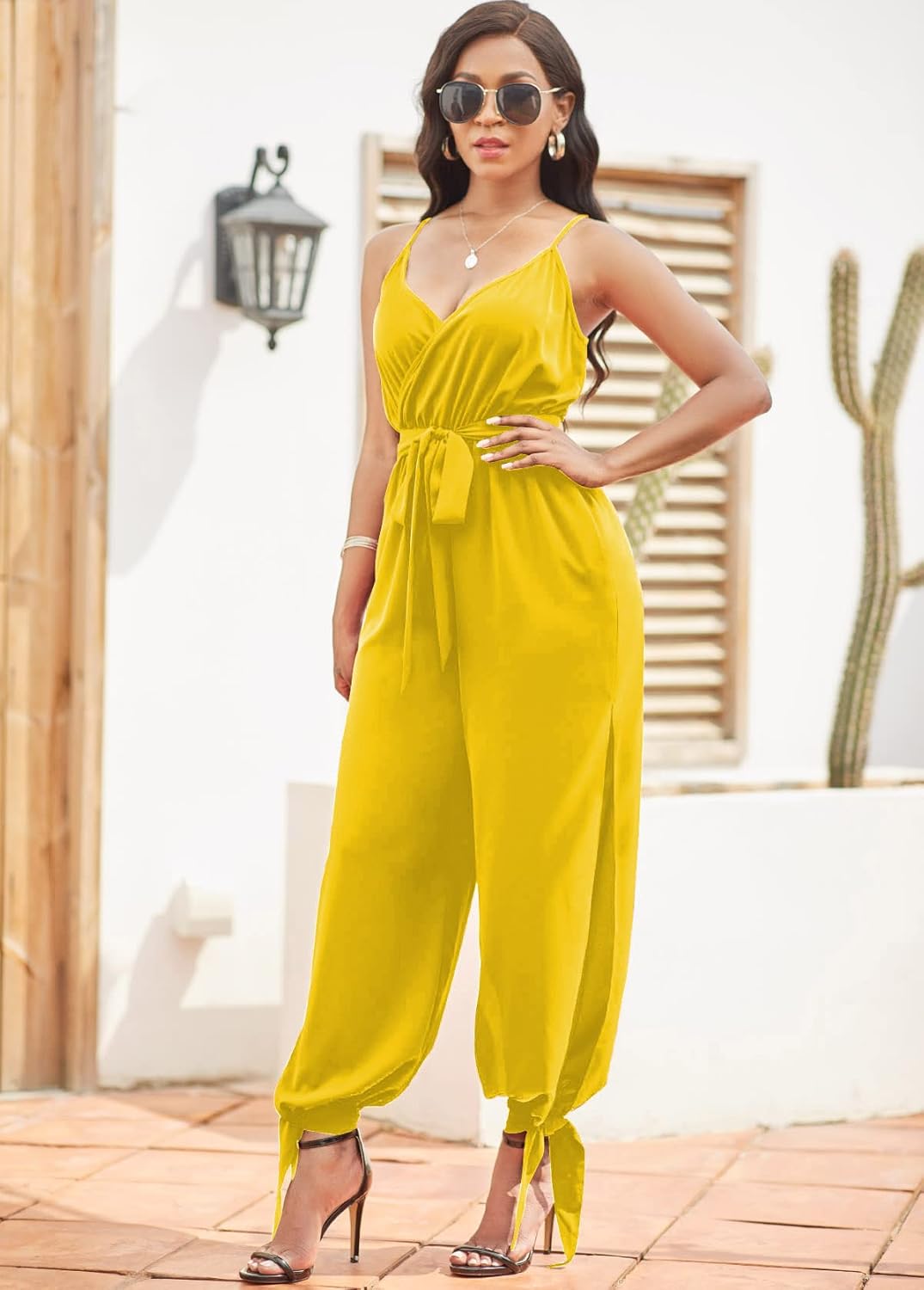 LightlyKiss Casual Summer Dressy Jumpsuits for Women Spaghetti Strap Wide Leg Split Long Pants Loose Fit Rompers - Image 6