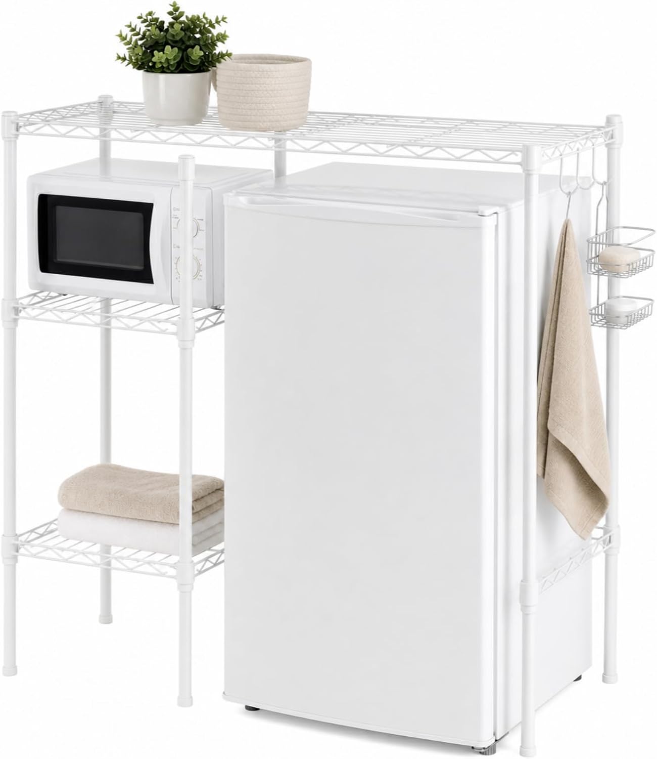 Yaocom Mini Dorm Fridge Shelf Stand with Storage, Over Mini Fridge and Microwave Stand ,Carbon Steel Adjustable Refrigerator Storage Organizer for Dorm Room Apartment Kitchen(Black,3 Layer)