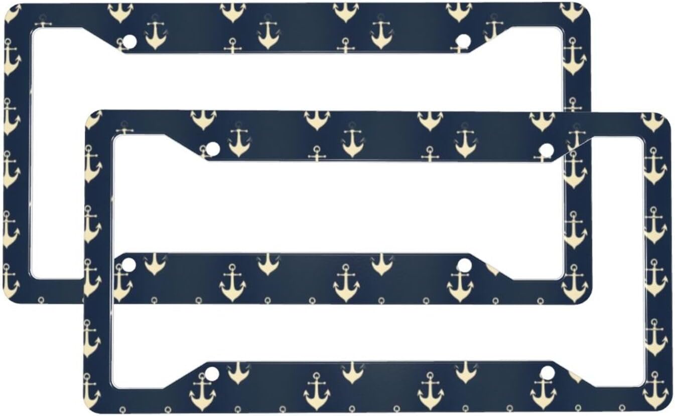2 Pcs Car License Plate Frames for Women Men – Vintage Anchor Print Solid Aluminum License Plate Cover for Car Accessories for Women Men with Screws
