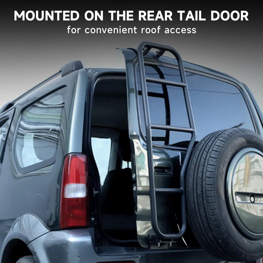 Rear Tail Door Roof Ladder Aluminium Fits Suzuki Jimny 2007‑2017 – Strong Lightweight Black Direct Replacement Accessory, No Need Drilling Any Holes, 2008 2009 2010 2012 2013 2014 2015 2016