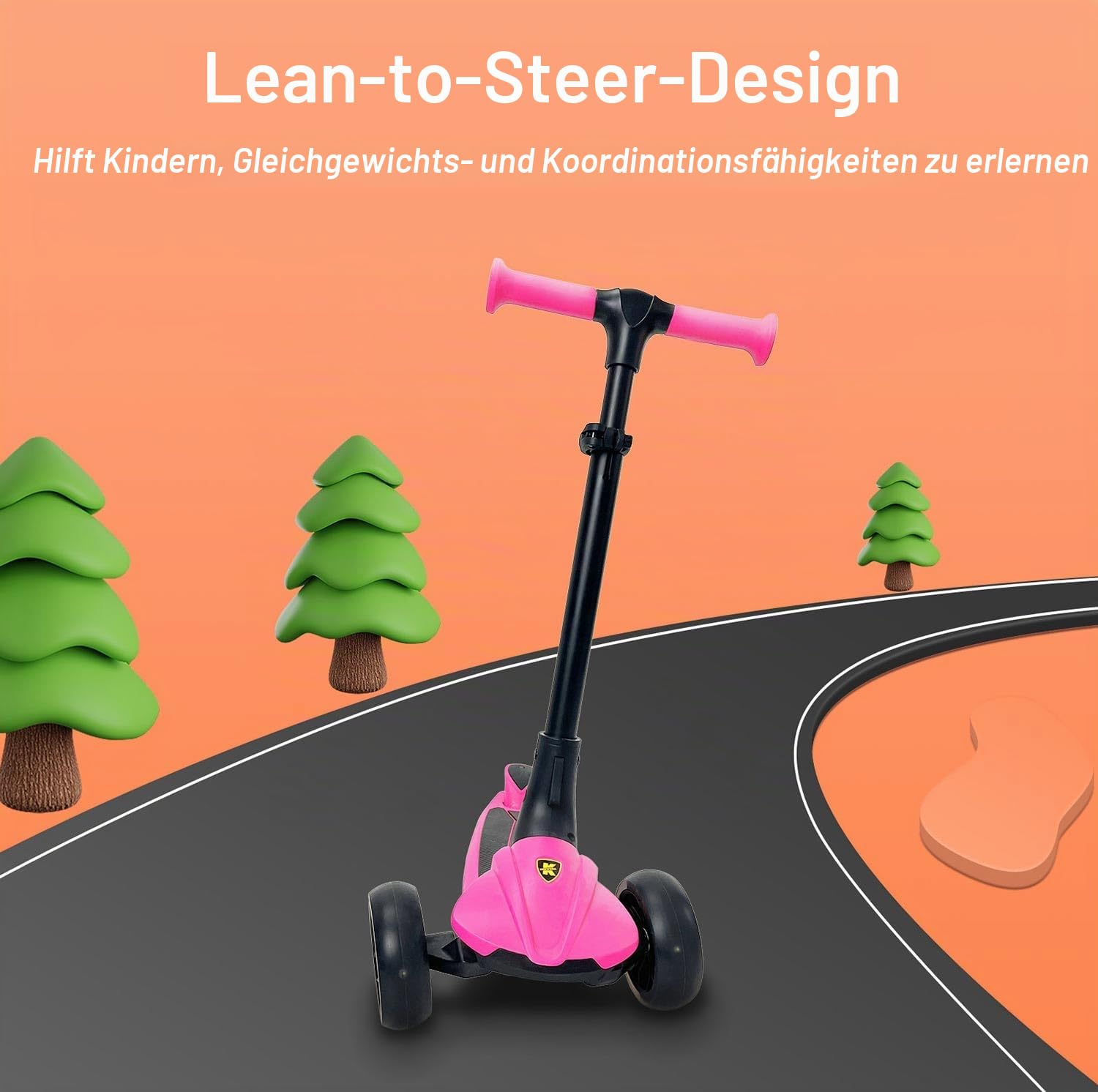 Kicknroll Kinderroller 3-6 Jahre | Faltbar, 4 Höhenverstellbar, LED Räder Leuchtend, Dreirad Tretroller, Lenk Scooter