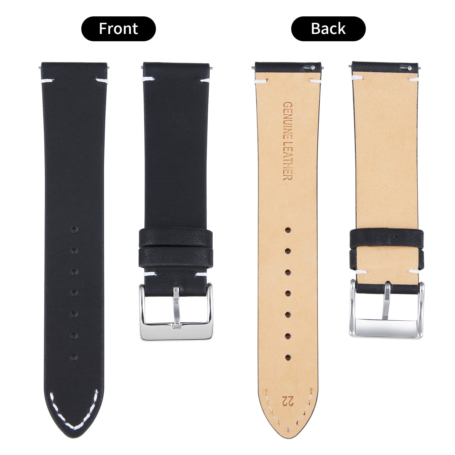 BINLUN Quick Release Leather Watch Band Replacement Genuine Leather Watch Straps for Men and Women(18MM, Black)
