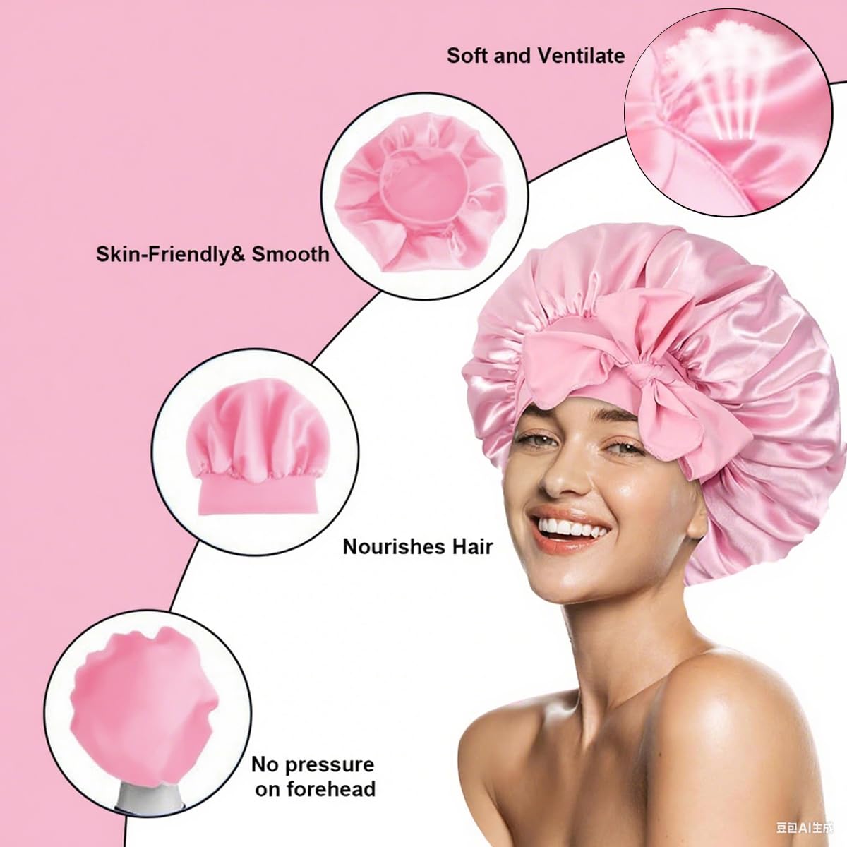 Garegce Silk Bonnet for Sleeping Adjustable Satin Sleep Cap with Elastic Band - Image 3