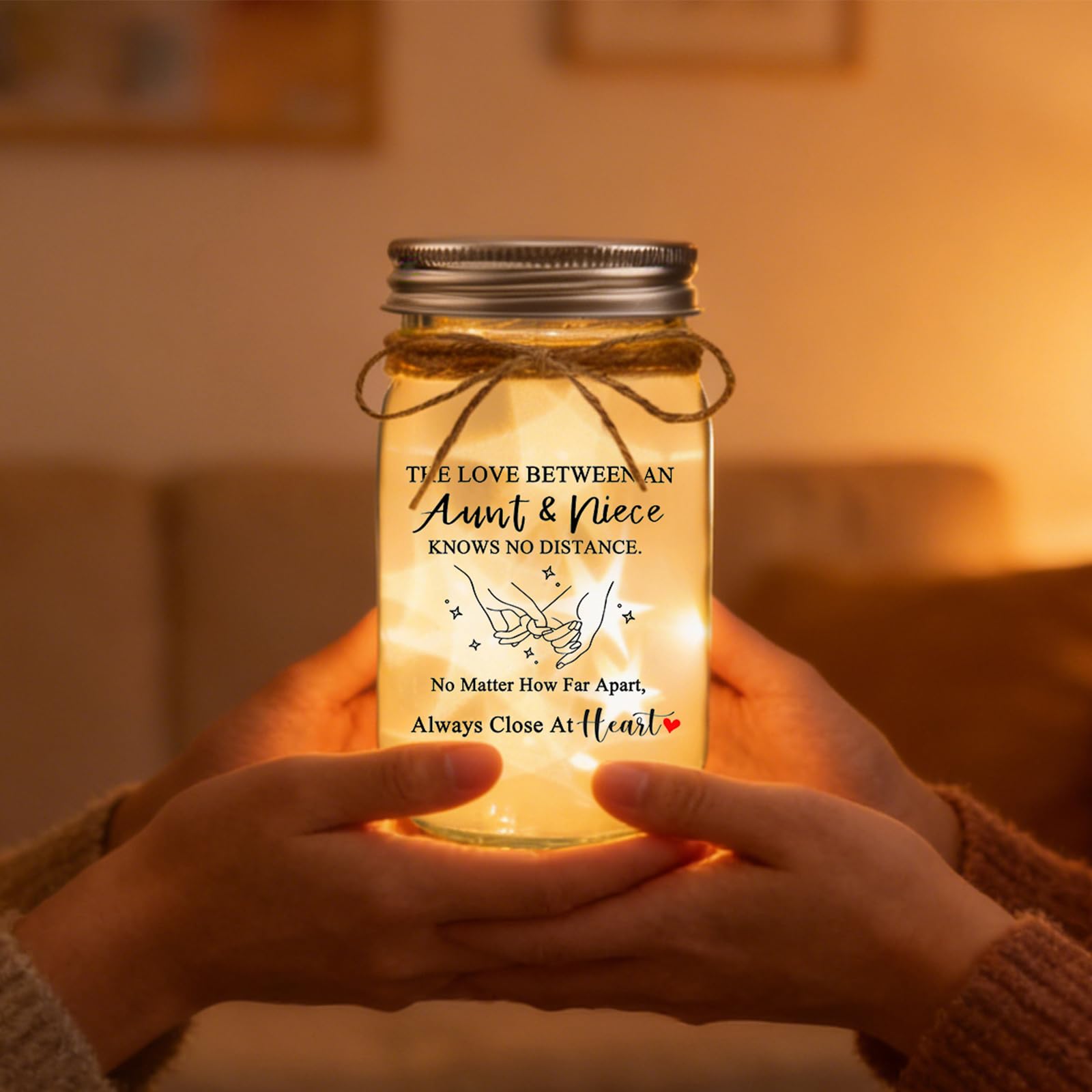 Aunt Gifts from Niece - The Love Between an Aunt & Niece Knows No Distance Mason Jar Night Light, Aunt Birthday Gift Aunt and Niece Gifts for Aunts Mothers Day Christmas Valentines