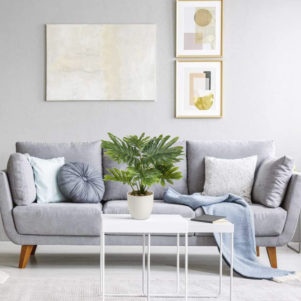 Planta Monstera artificial de 18 pulgadas de alto para decoración del hogar, vegetación sintética en maceta interior en maceta blanca para decoración de baño y cocina 4