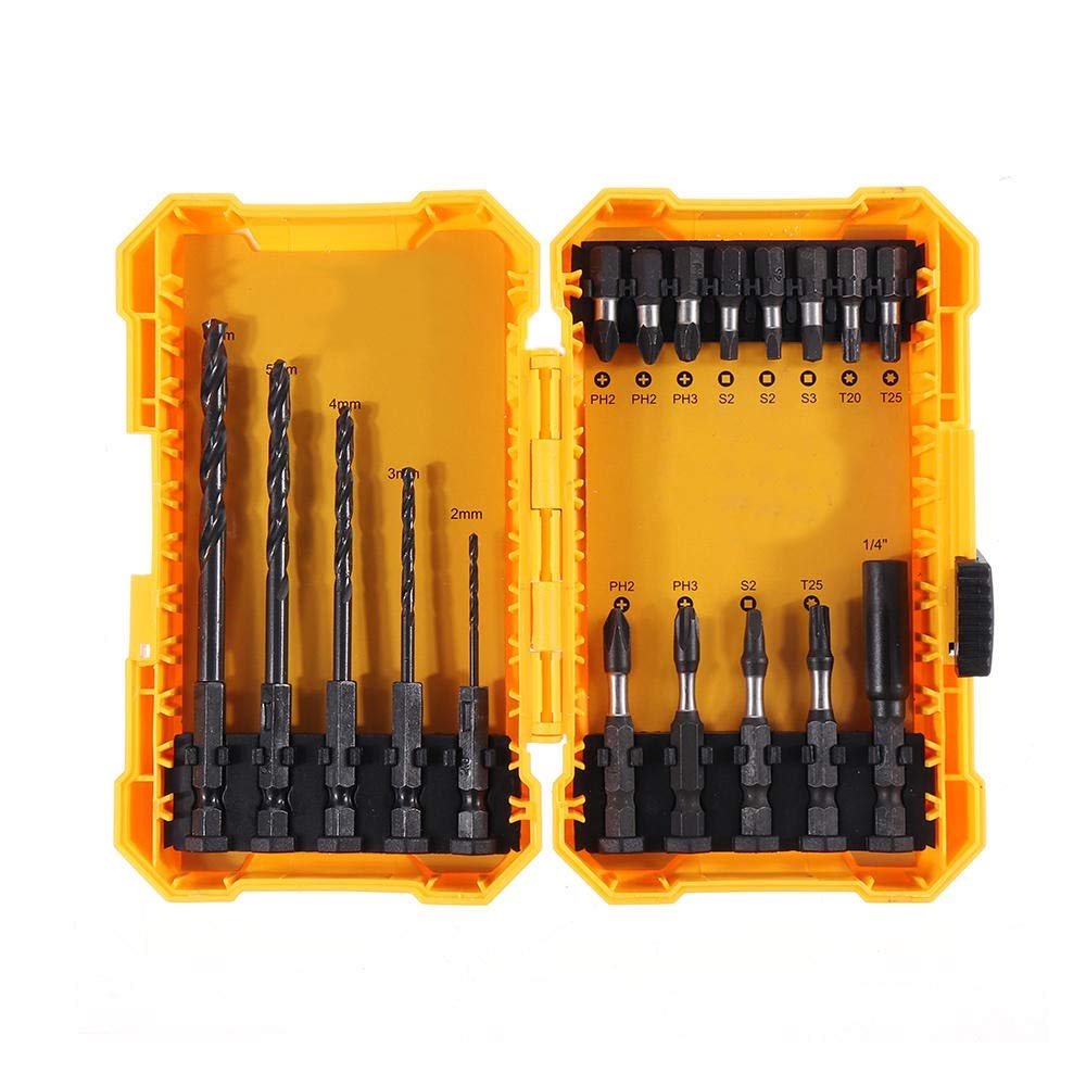 Juego de 18 Brocas para Destornillador, 5 Brocas helicoidales de 2 a 6 mm, 12 Brocas para Destornillador Phillips Torx cuadradas y Varilla de extensión de Cambio rápido con Caja