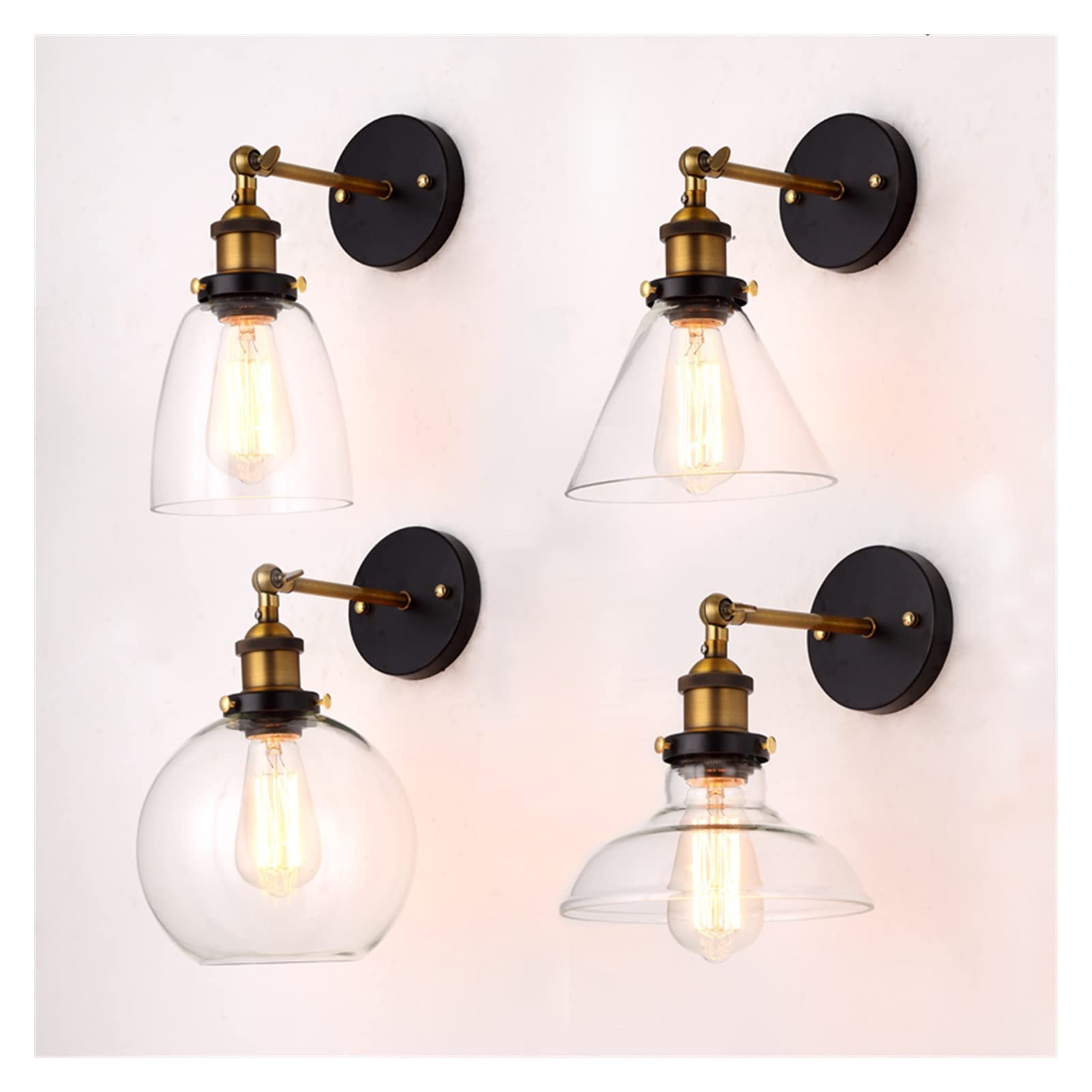 Wall Light, Wall Sconces, Loft V-intage IndustrialWall Lamps Clear Glass Lampshade Antique Copper Wall Lights 110V 220V Compatible with Bedroom (Color : AstyleAmber, Size : WithBulb220V) ( Color : Cst