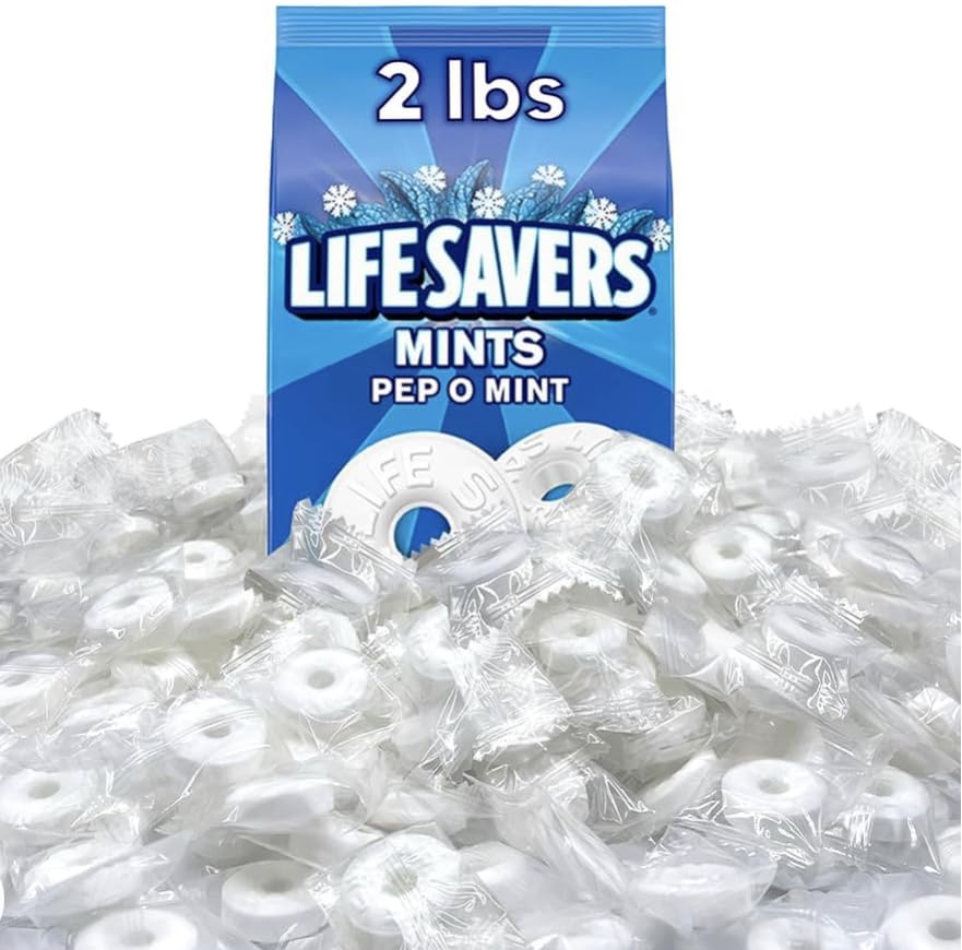 Life Savers Pep O Mint Hard Candy - 2 Pounds of Bulk Candy Holiday Candy Peppermint LifeSaver Mints - Individually Wrapped Mint Candy, Perfect for the Holiday Season, Delicious Hard Candy Peppermint Flavor - Life Savers Hard Candy - Breath mint
