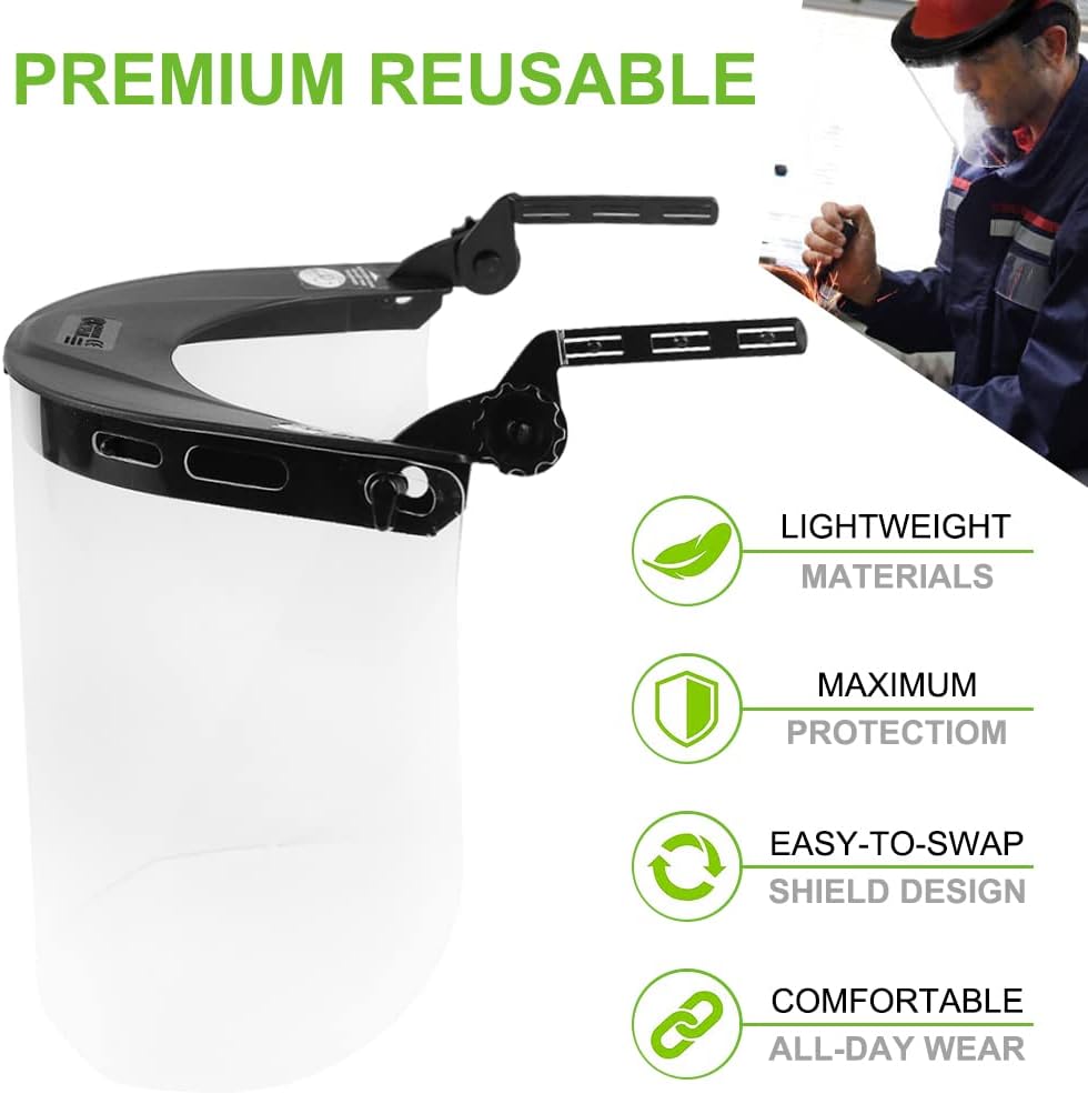 GREEN DEVIL Replacement Polycarbonate Face Shield Protective Full Clear Visor with Mounting Bracket for Chainsaw/Forest Hard Hats/Helmets ANSI Z87.1