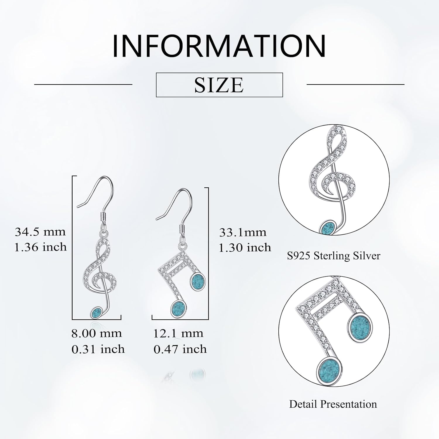 Music Note Earrings 925 Sterling Silver Music Dangle Elegant Jewelry Gifts for Women - Image 5