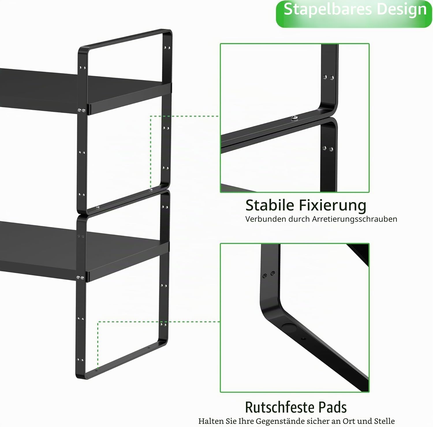 Erweiterbarer Schrankregal Küchenregal Organizer, stapelbarer Metall Gewürzregal Regaleinsatz Schrank-Organizer Regal, Küche Aufbewahrung Lagerregal für Zuhause, Speisekammer, Schwarz