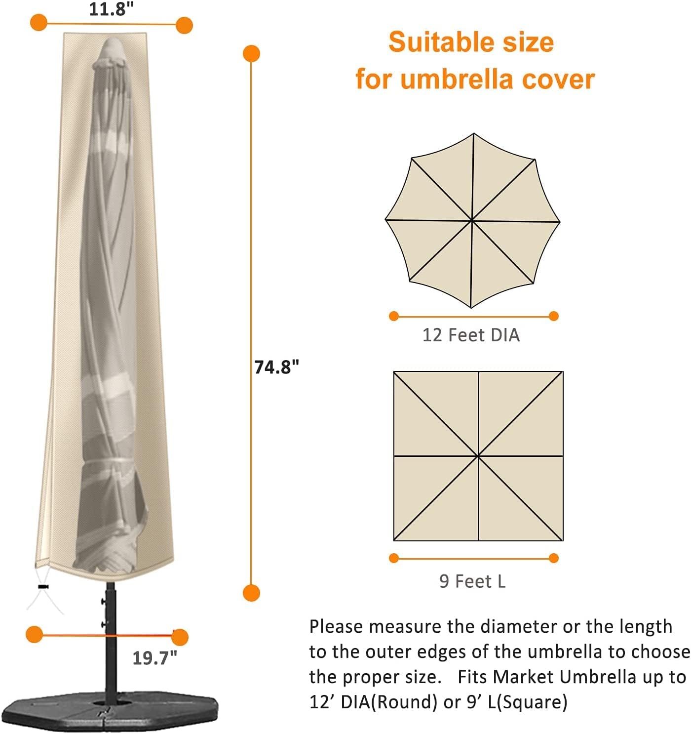 OKPOW Umbrella Cover 420D Oxford Fabric Patio Umbrella Covers Waterproof with Zip, for 9ft to 12ft Garden Outdoor Umbrella (Beige, 3 Pack)