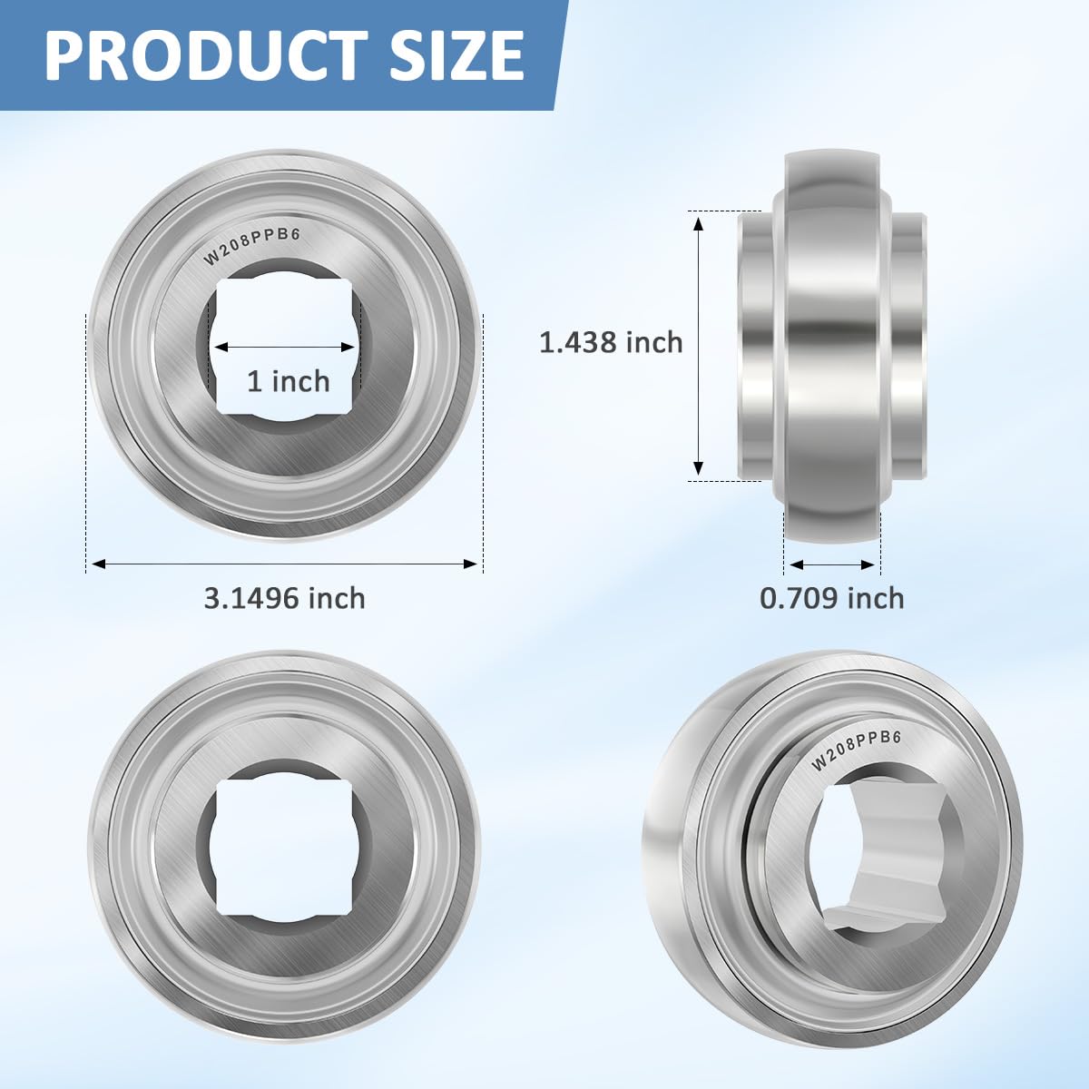W208PPB6 Disc Harrow Bearing 1" Square Bore Replaces DS208TT6 16S5-208E3 1AS08-1 G11079 14-22-63 T15820 710152 11025130M1 6519831 834367M1 20H5836 552-207