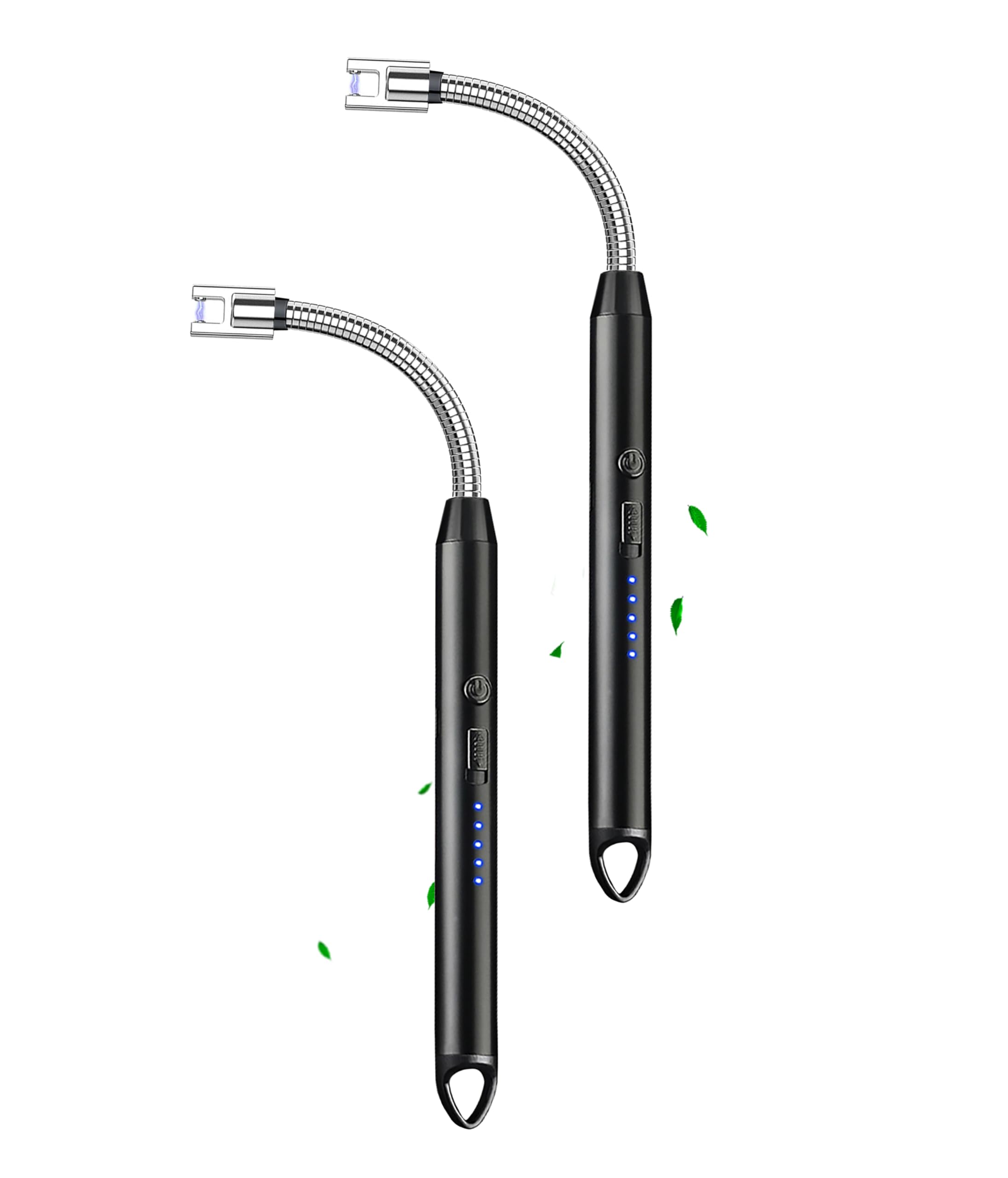 ELCELC 2 Pack Electric Candle Lighter Plasma Flameless Arc Windproof 360° Long Neck Flexible with LED Power Display Lighters for Candle for BBQ, Grill, Camping, Fireplace, Stove