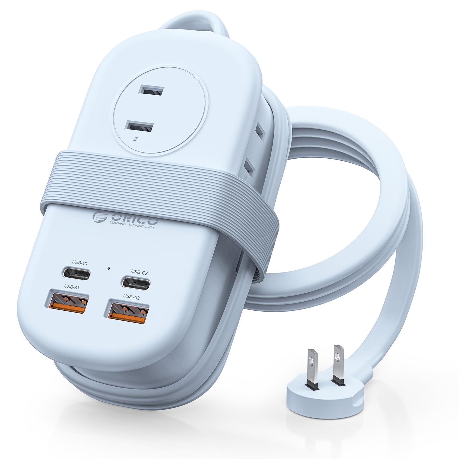ORICO 電源タップ USB付き PD 65W 急速充電 延長コード 巻き取り式 1.27m 3個AC口【2個Cポート+2個Aポート】薄型プラグ コンセントタップ マルチタップ 持ち運び コンパクト トラベル 旅行 出張 オフィス スマホ タブレット ノートPC対応 PSE認証済 ブルー