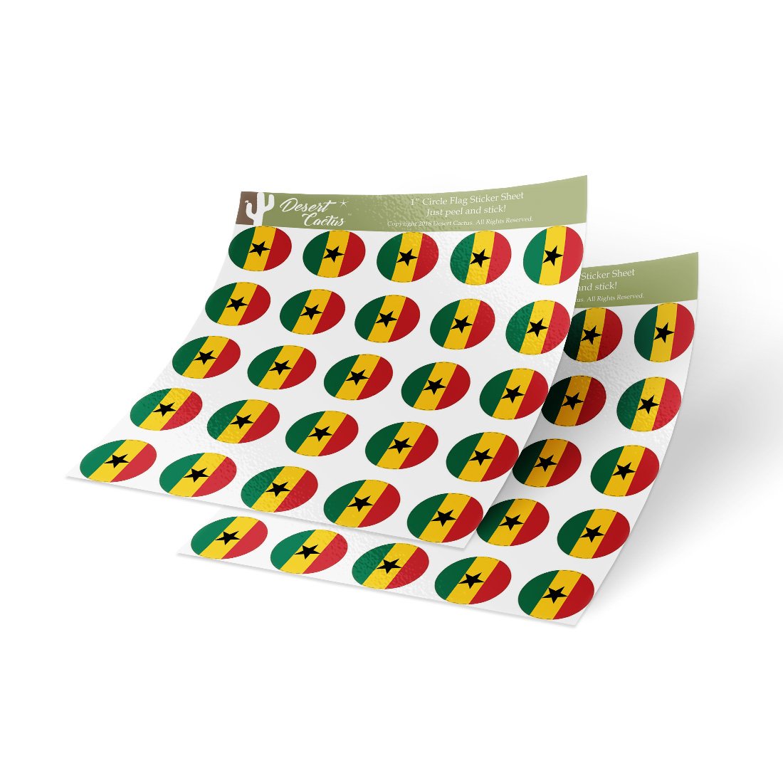 Desert Cactus Ghana Country Flag Sticker 1 Inch Round Two Sheets 50 Total Pieces Kids Country Logo Vinyl Decal Laptop Water Bottle Car Scrapbook Sheet