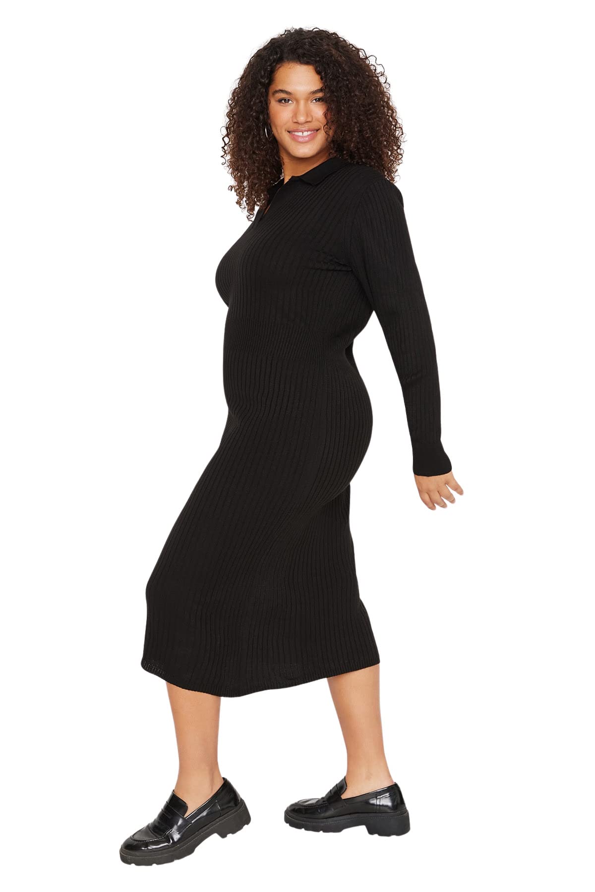 Trendyol Women Plus Size Midi Bodycone Fitted Knitwear Plus Size Dress