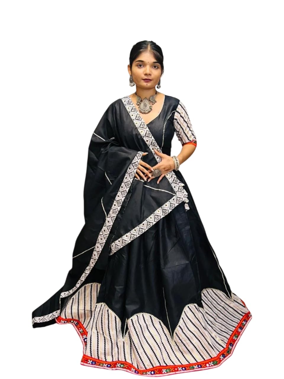 Women's Black Cotton Silk Lehenga Set Gotta Patti Work-image-30